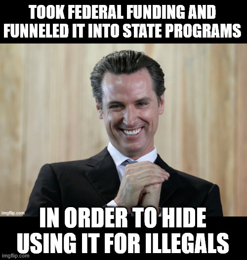 TOOK FEDERAL FUNDING AND FUNNELED IT INTO STATE PROGRAMS IN ORDER TO HIDE USING IT FOR ILLEGALS | made w/ Imgflip meme maker