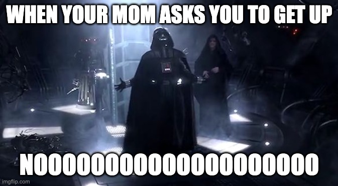 When you have to get up | WHEN YOUR MOM ASKS YOU TO GET UP; NOOOOOOOOOOOOOOOOOOOO | image tagged in vader nooooooooo | made w/ Imgflip meme maker