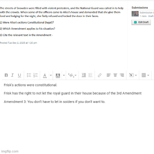 here is my school assignment, and this is what i put (political bc 3rd amendment is mentioned) | made w/ Imgflip meme maker