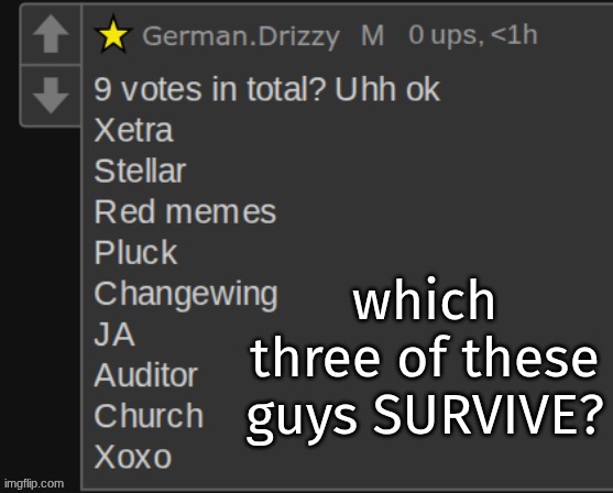 which three of these guys SURVIVE? | made w/ Imgflip meme maker