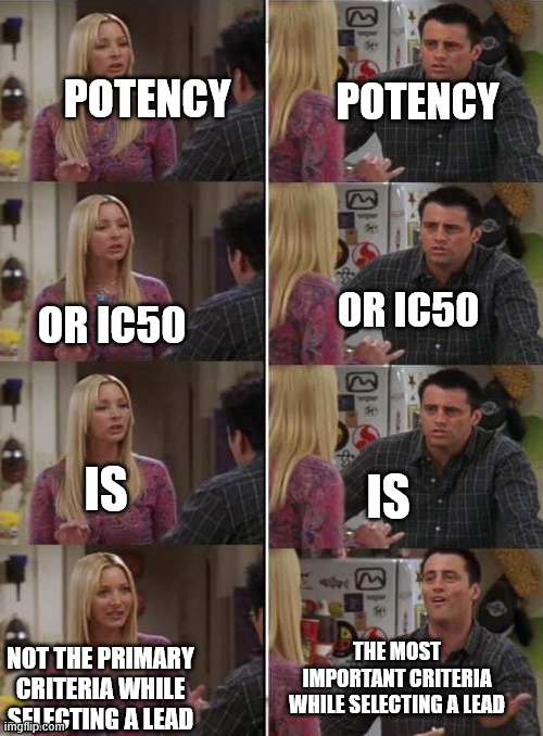 Biologist Discussing with Chemist | POTENCY; POTENCY; OR IC50; OR IC50; IS; IS; THE MOST IMPORTANT CRITERIA WHILE SELECTING A LEAD; NOT THE PRIMARY CRITERIA WHILE SELECTING A LEAD | made w/ Imgflip meme maker