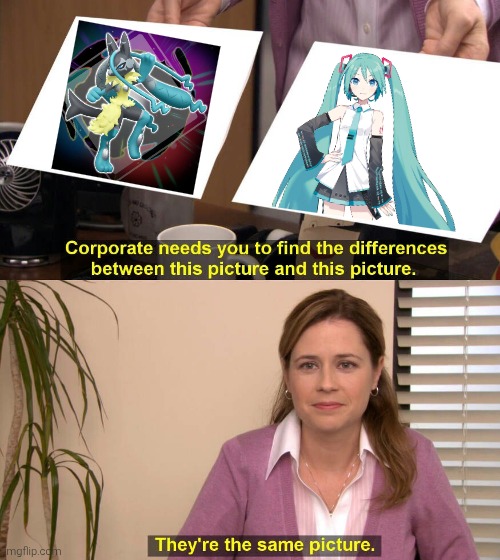 I can't see the end of the horizon… HATSUNE MIKU!? | image tagged in they are the same picture,lucario,hatsune miku | made w/ Imgflip meme maker