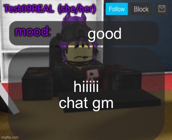 Test09 Jane Doe temp v2 | good; hiiiii chat gm | image tagged in test09 jane doe temp v2 | made w/ Imgflip meme maker