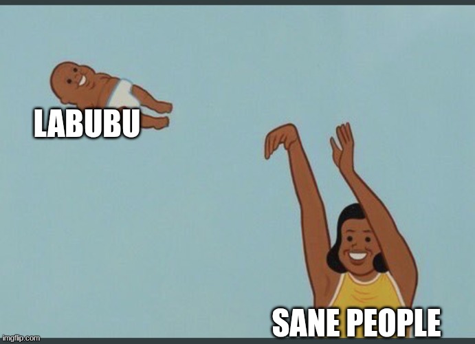 baby yeet | LABUBU; SANE PEOPLE | image tagged in baby yeet | made w/ Imgflip meme maker
