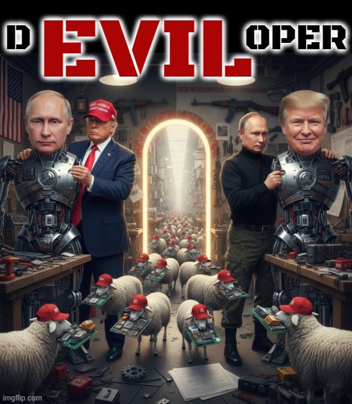D EVIL OPER | EVIL; D                       OPER | image tagged in devil,evil,trump,putin,developer,trumputin | made w/ Imgflip meme maker