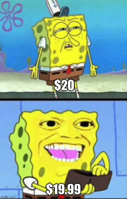 Spongebob money | $20; $19.99 | image tagged in spongebob money | made w/ Imgflip meme maker