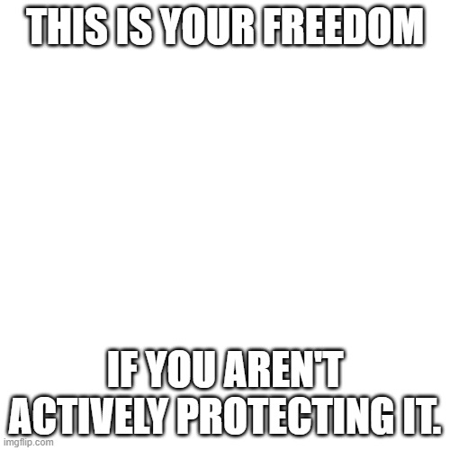 Freedom is nothing if you just assume you have it. | THIS IS YOUR FREEDOM; IF YOU AREN'T ACTIVELY PROTECTING IT. | image tagged in memes,blank transparent square | made w/ Imgflip meme maker