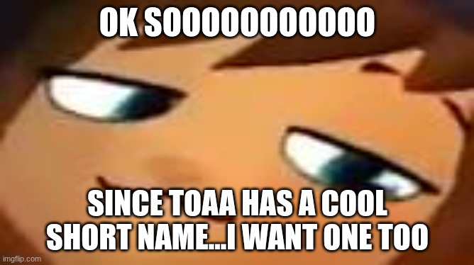 b.1.y.o (braindead one year old) | OK SOOOOOOOOOOO; SINCE TOAA HAS A COOL SHORT NAME...I WANT ONE TOO | image tagged in smug hat kid mp4 | made w/ Imgflip meme maker