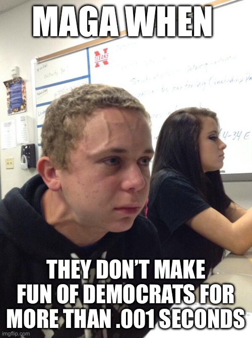 Hold fart | MAGA WHEN; THEY DON’T MAKE FUN OF DEMOCRATS FOR MORE THAN .001 SECONDS | image tagged in hold fart | made w/ Imgflip meme maker