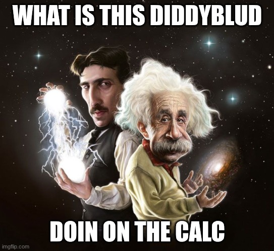 Nikola Tesla & Albert Einstein | WHAT IS THIS DIDDYBLUD DOIN ON THE CALC | image tagged in nikola tesla albert einstein | made w/ Imgflip meme maker