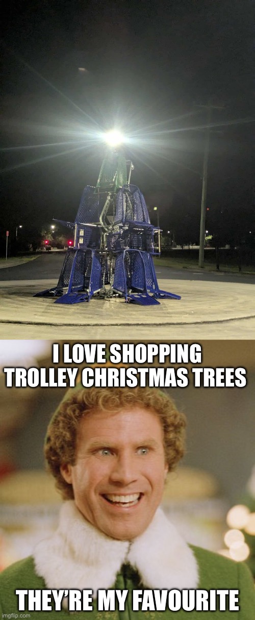 O Christmas Cart. On Christmas Cart | I LOVE SHOPPING TROLLEY CHRISTMAS TREES; THEY’RE MY FAVOURITE | image tagged in memes,buddy the elf,christmas,christmas tree,favorite | made w/ Imgflip meme maker