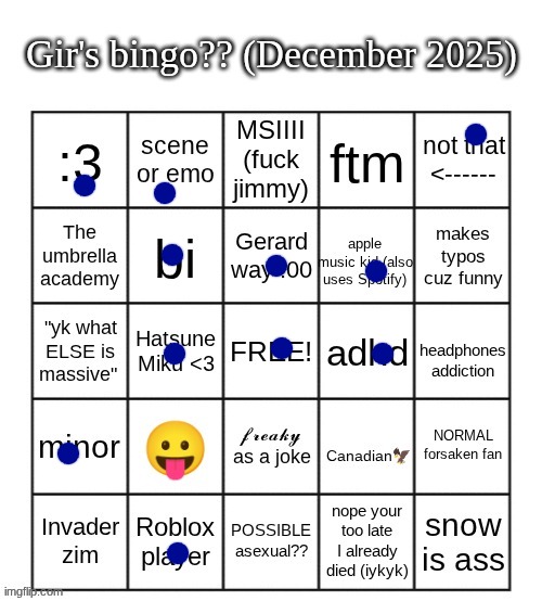 looks like a fucking constelation | image tagged in gir bingo december 2025 | made w/ Imgflip meme maker