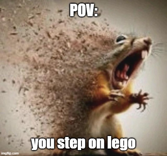 badass squirrel disintegrating | POV:; you step on lego | image tagged in badass squirrel disintegrating | made w/ Imgflip meme maker