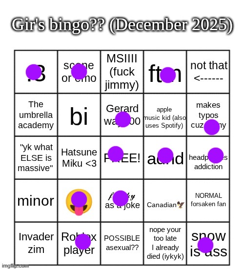 no bingo :( | image tagged in gir bingo december 2025 | made w/ Imgflip meme maker