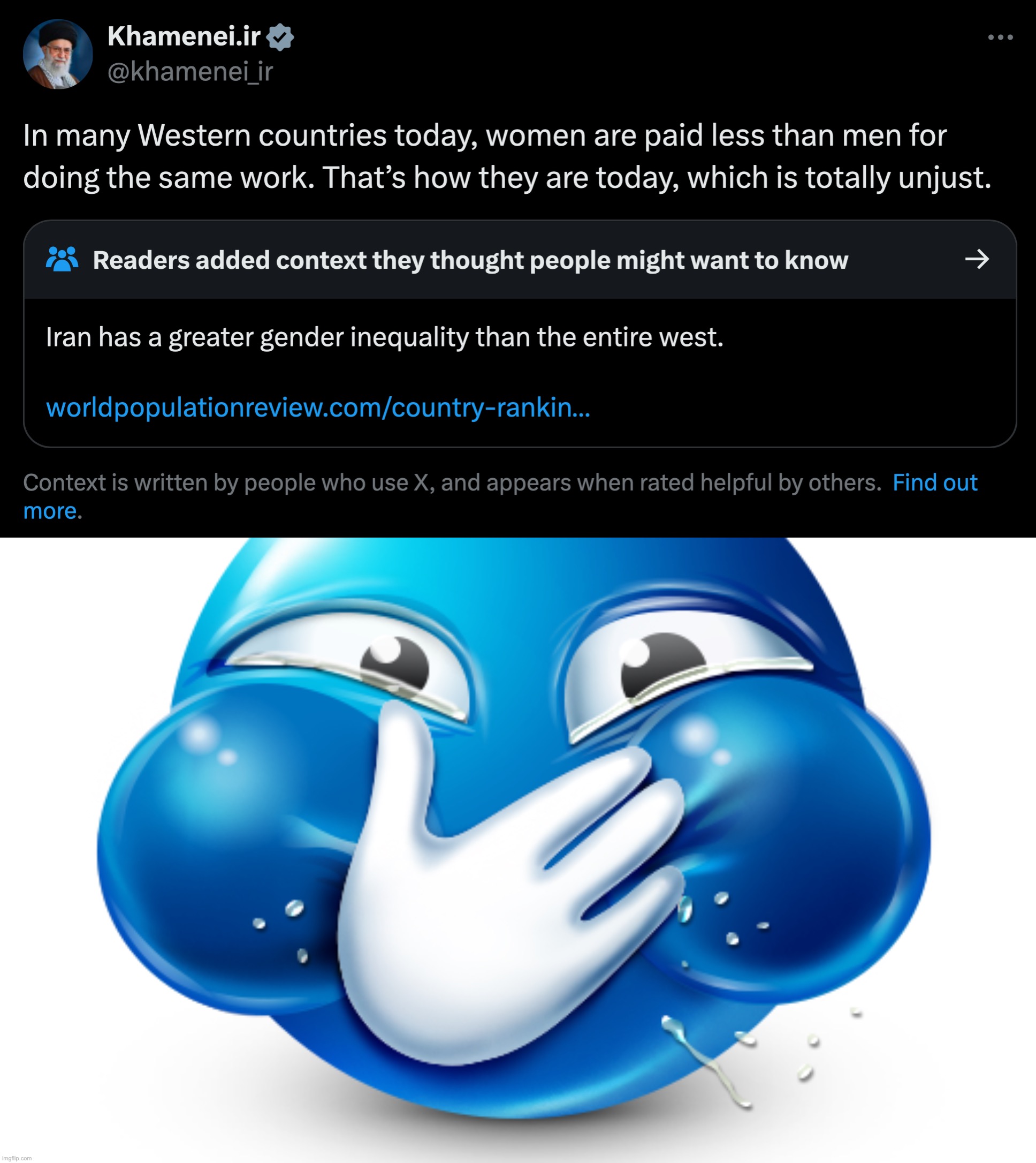 Iran's supreme leader said this | image tagged in blue emoji laughing | made w/ Imgflip meme maker