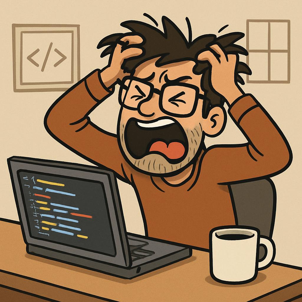 Software Engineer pulling his hair out while screaming Blank Meme Template