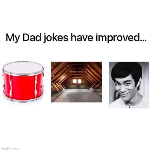 Dad to the bone | image tagged in dad jokes,improving,drum,attic,bruce lee | made w/ Imgflip meme maker