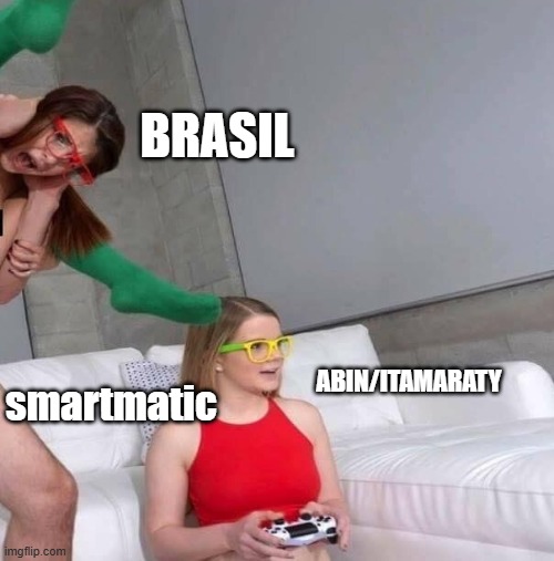 Oblivious Woman In Glasses Playing Video Games | BRASIL; smartmatic; ABIN/ITAMARATY | image tagged in oblivious woman in glasses playing video games | made w/ Imgflip meme maker