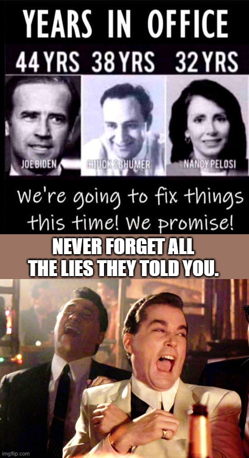 NEVER FORGET ALL THE LIES THEY TOLD YOU. | image tagged in memes,good fellas hilarious | made w/ Imgflip meme maker