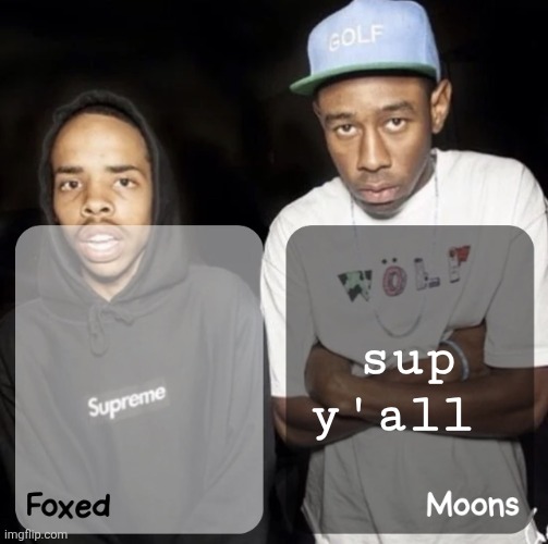 Foxed and Moons - Earl & Tyler Temp | sup y'all | image tagged in foxed and moons - earl tyler temp | made w/ Imgflip meme maker
