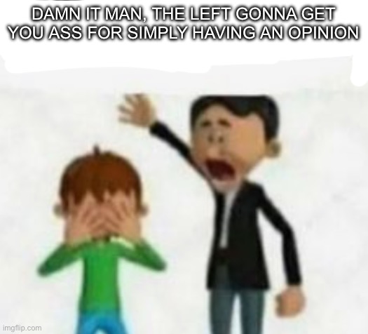 Felt like the truth tbh | DAMN IT MAN, THE LEFT GONNA GET YOU ASS FOR SIMPLY HAVING AN OPINION | image tagged in damn nobody want u fr | made w/ Imgflip meme maker