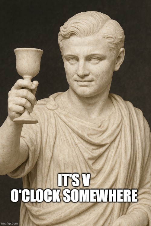 Greek Leo Toast | IT'S V O'CLOCK SOMEWHERE | image tagged in greek leo toast | made w/ Imgflip meme maker