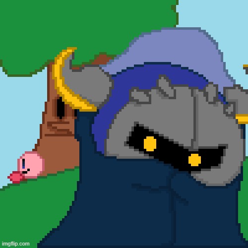 kirby and meta knight having a good day except meta knight doesn't look like he's having a good day (me neither meta knight...) | image tagged in kirby and meta knight having a good day | made w/ Imgflip meme maker