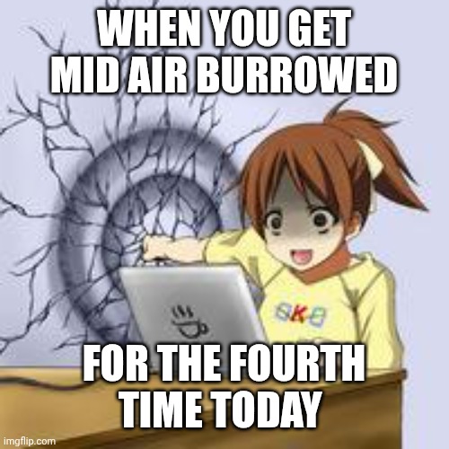 Only garden warfare 2 fans will understand | WHEN YOU GET MID AIR BURROWED; FOR THE FOURTH TIME TODAY | image tagged in anime wall punch,pvz,plants vs zombies | made w/ Imgflip meme maker