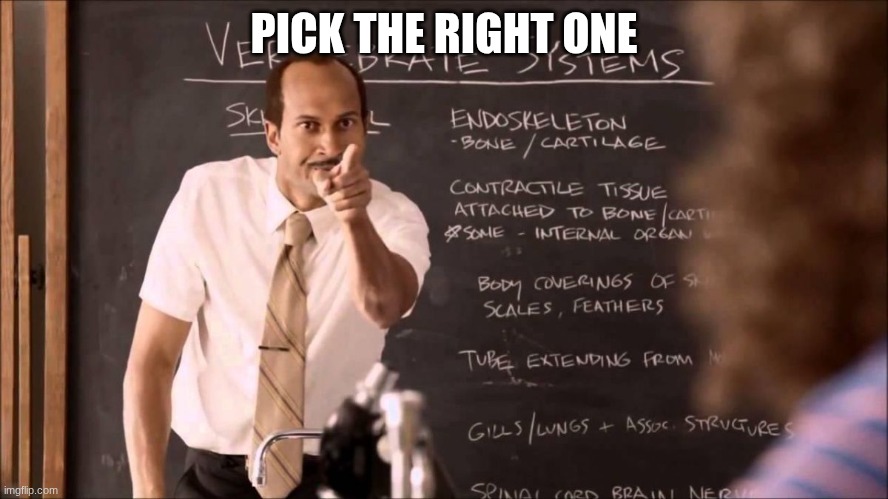 Key and Peele Substitute Teacher | PICK THE RIGHT ONE | image tagged in key and peele substitute teacher | made w/ Imgflip meme maker