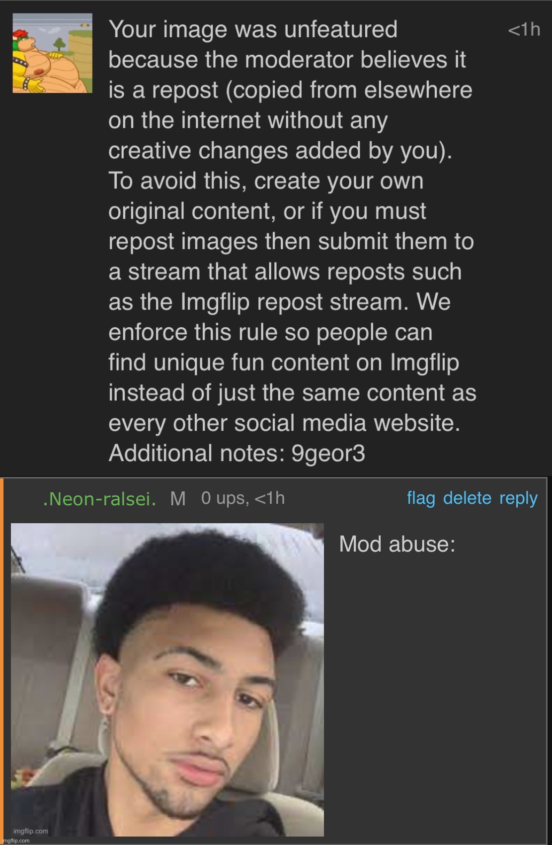 Can someone check what mod did this | image tagged in mod abuse | made w/ Imgflip meme maker