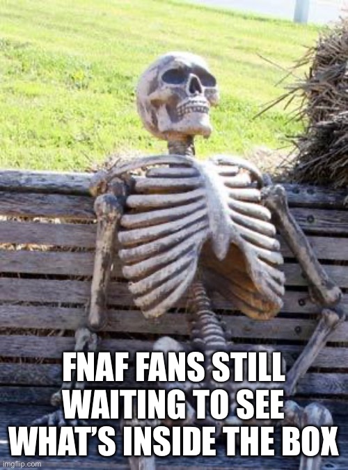 Waiting Skeleton | FNAF FANS STILL WAITING TO SEE WHAT’S INSIDE THE BOX | image tagged in memes,waiting skeleton | made w/ Imgflip meme maker