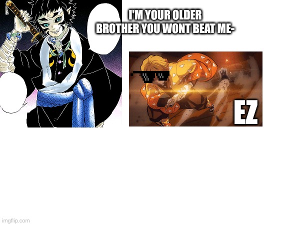 let zenitsu cook | I'M YOUR OLDER BROTHER YOU WONT BEAT ME-; EZ | image tagged in funny | made w/ Imgflip meme maker