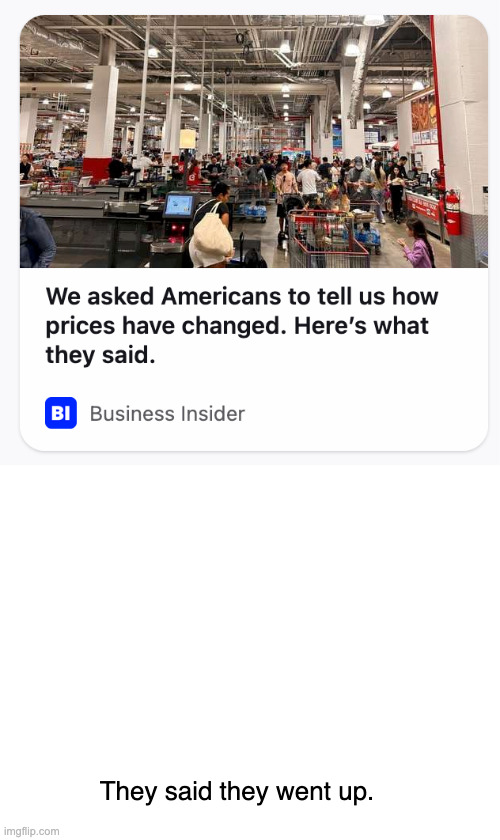 Business Insights for Insiders: | They said they went up. | image tagged in business insider,blank white template | made w/ Imgflip meme maker
