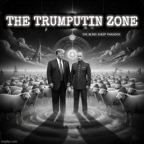THE TRUMPUTIN ZONE | THE TRUMPUTIN ZONE; THE TRUMPUTIN ZONE | image tagged in twilight zone,trump,putin,maga,paradox,blind sheep | made w/ Imgflip meme maker