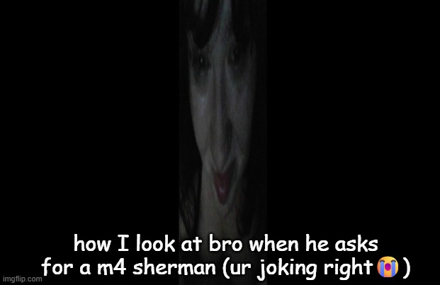 tank you <3 | how I look at bro when he asks for a m4 sherman (ur joking right😭) | image tagged in imagine lu temp | made w/ Imgflip meme maker