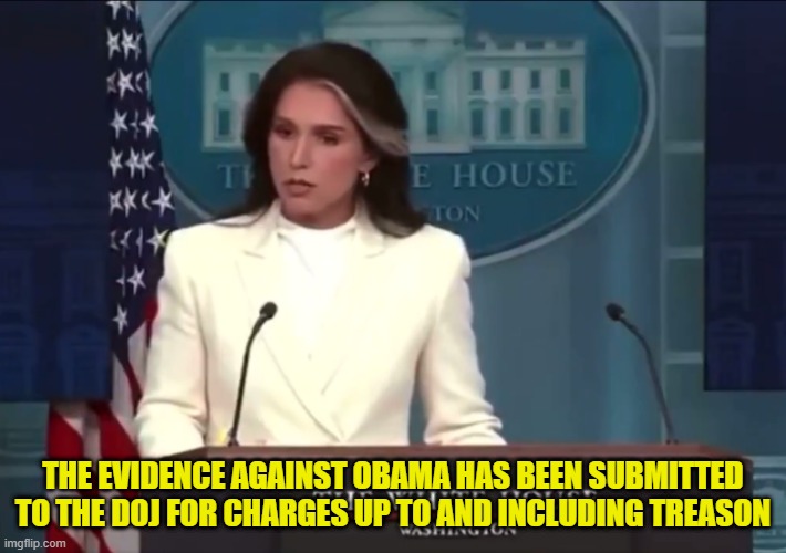 Obama reffered to DOJ for possible Treason charges. | THE EVIDENCE AGAINST OBAMA HAS BEEN SUBMITTED TO THE DOJ FOR CHARGES UP TO AND INCLUDING TREASON | image tagged in obama,trump,maga,america first,treason,barack obama | made w/ Imgflip meme maker