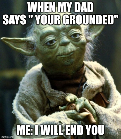 Star Wars Yoda Meme | WHEN MY DAD SAYS " YOUR GROUNDED"; ME: I WILL END YOU | image tagged in memes,star wars yoda | made w/ Imgflip meme maker