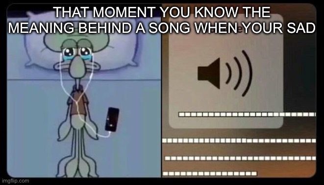 I listen to Metallica while sad sometimes for some reason | THAT MOMENT YOU KNOW THE MEANING BEHIND A SONG WHEN YOUR SAD | image tagged in sad squidward | made w/ Imgflip meme maker