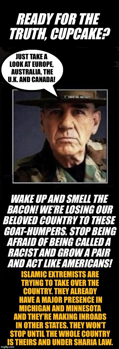 It’s not a joke and it’s not hyperbole… | READY FOR THE 
TRUTH, CUPCAKE? | image tagged in political meme,r lee ermey,islam,extremists,taking over | made w/ Imgflip meme maker