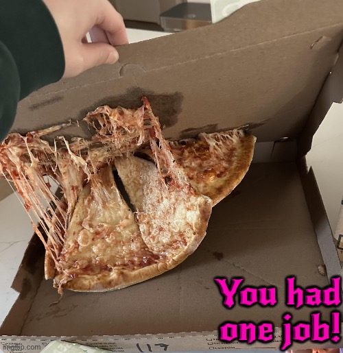 Pizza Delivery Fail | You had one job! | image tagged in pizza,pizza delivery,you had one job,fail army,task failed successfully,you're fired | made w/ Imgflip meme maker