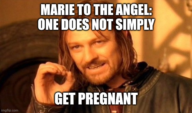 Marie to the angel | MARIE TO THE ANGEL:
ONE DOES NOT SIMPLY; GET PREGNANT | image tagged in memes,one does not simply | made w/ Imgflip meme maker