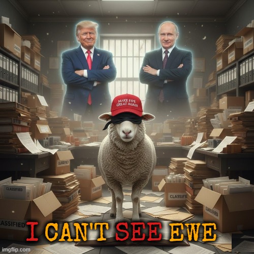 I CAN'T SEE EWE | CAN'T        EWE; I          SEE | image tagged in ewe,sheep,maga,trump,putin,files | made w/ Imgflip meme maker
