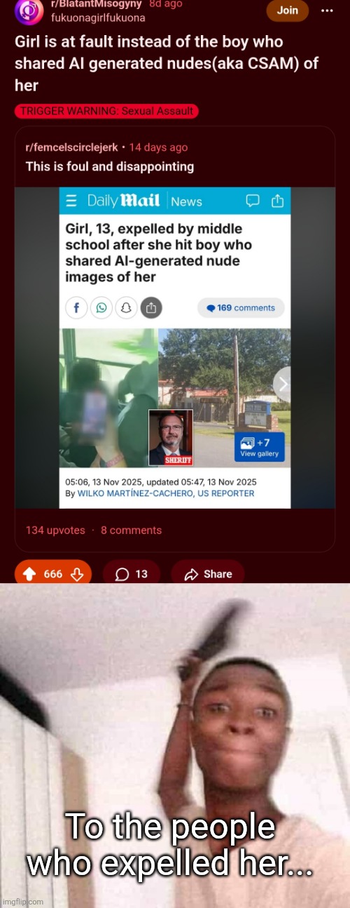 So unfair | To the people who expelled her... | image tagged in blackguy with a slipper | made w/ Imgflip meme maker