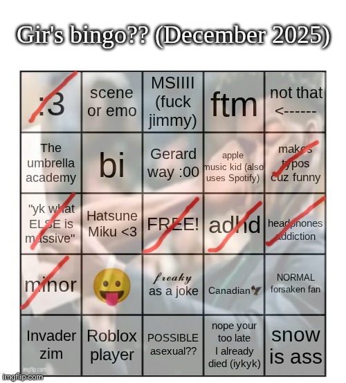 make your bingoes more understandable gng | image tagged in gir bingo december 2025 | made w/ Imgflip meme maker