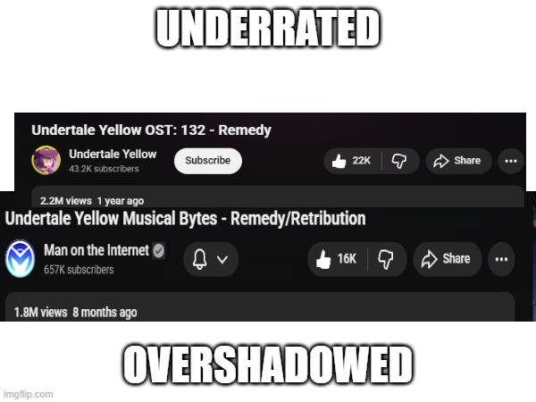 opinoun | UNDERRATED; OVERSHADOWED | image tagged in undertale | made w/ Imgflip meme maker