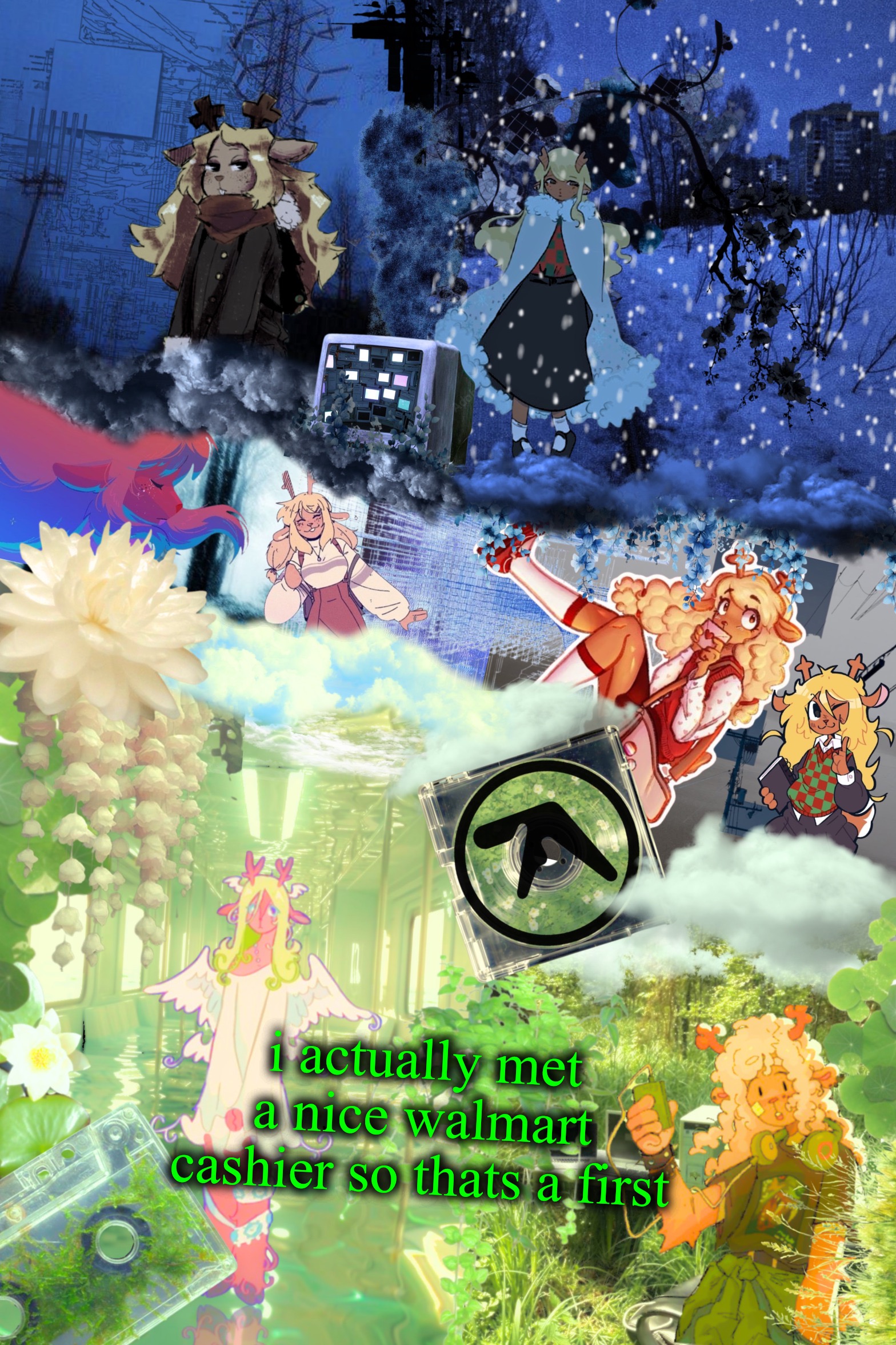 all other ones ive seen are tired and cranky, ion blame em tho | i actually met a nice walmart cashier so thats a first | image tagged in asriel's noelle template | made w/ Imgflip meme maker