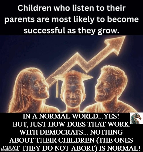 politics | IN A NORMAL WORLD...YES! BUT, JUST HOW DOES THAT WORK WITH DEMOCRATS... NOTHING ABOUT THEIR CHILDREN (THE ONES THAT THEY DO NOT ABORT) IS NORMAL! | image tagged in political meme | made w/ Imgflip meme maker