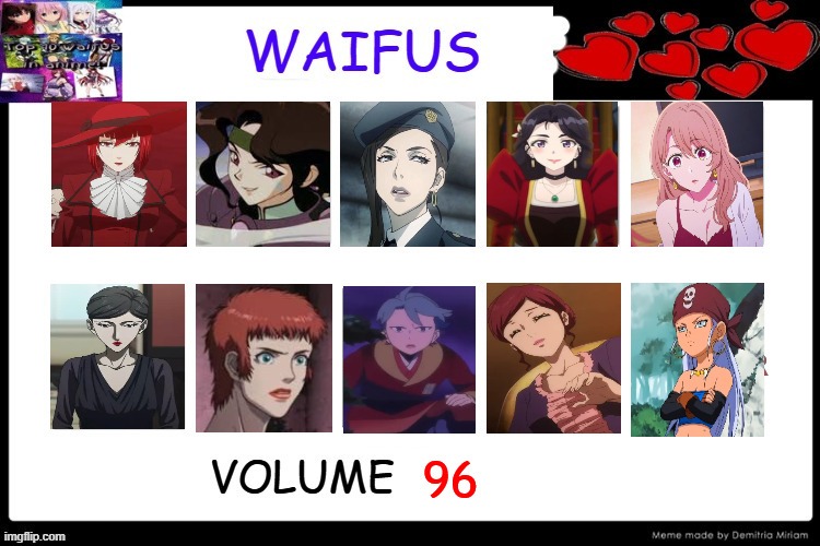 waifus volume 96 | image tagged in volume 96,waifus,anime,anime memes,top 10 waifus,beautiful woman | made w/ Imgflip meme maker