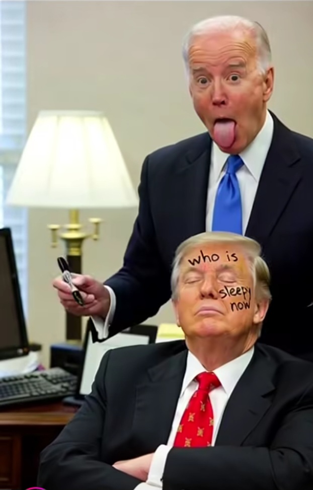 Joe Biden drawing on sleepy Donald Trump Blank Meme Template