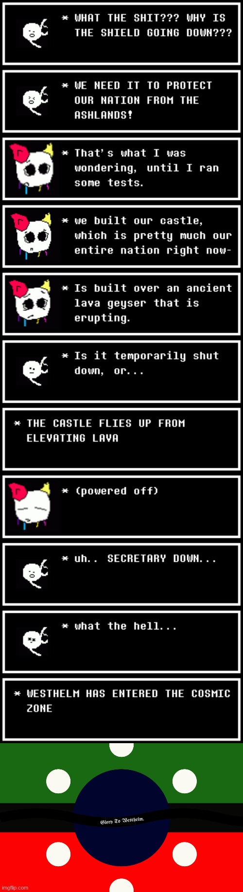 the cosmic zone will be explained later.  yes, prototype is the lead secretary of westhelm as a whole | image tagged in the flag of westhelm | made w/ Imgflip meme maker